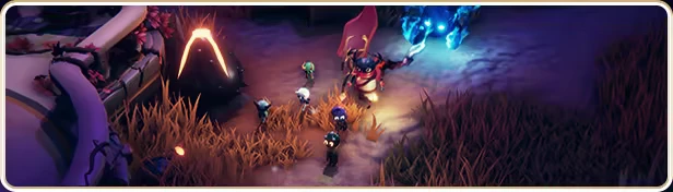 Twins of Olus: Characters face a red-armored warrior with a glowing blue weapon in a grassy area.