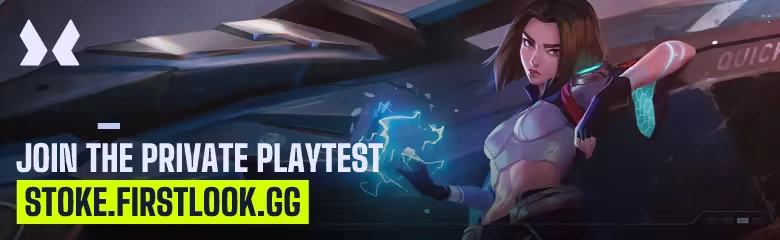 Private Playtest Invite – Tyr Tyr: Character with glowing blue energy, text "JOIN THE PRIVATE PLAYTEST" and URL.