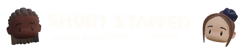 Uh Oh Airlines: Two cartoon heads flank bold text "SHORT STAFFED, 1-2 PLAYERS" in white.