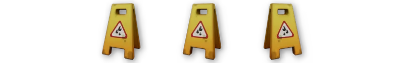 Underpacked!: Three yellow caution signs with wet floor symbols on a black background.
