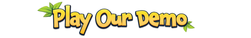 UNGALAND!: Bold yellow text "Play Our Demo" with green leaves on a transparent background.