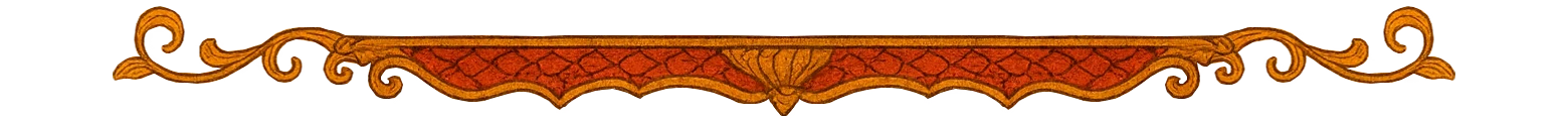 Golden Scroll Banner – Vaethorn: Realm of Legends Vaethorn: Ornate gold scrollwork border with red textured banner on black background.