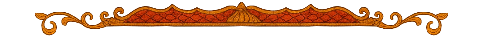Ornate Banner – Vaethorn: Realm of Legends Vaethorn: Ornate gold scrollwork border with red patterned panel and central crest.