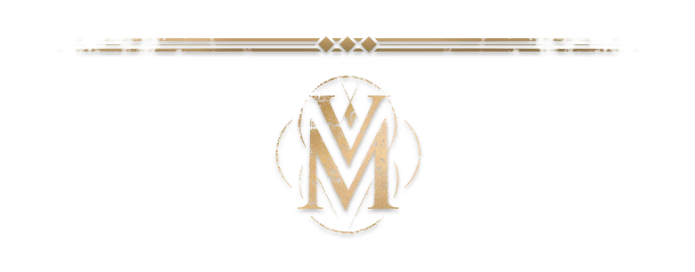Game Logo – Valor Mortis Valor Mortis: Gold “VM” monogram emblem on black, with thin gold border and diamonds.