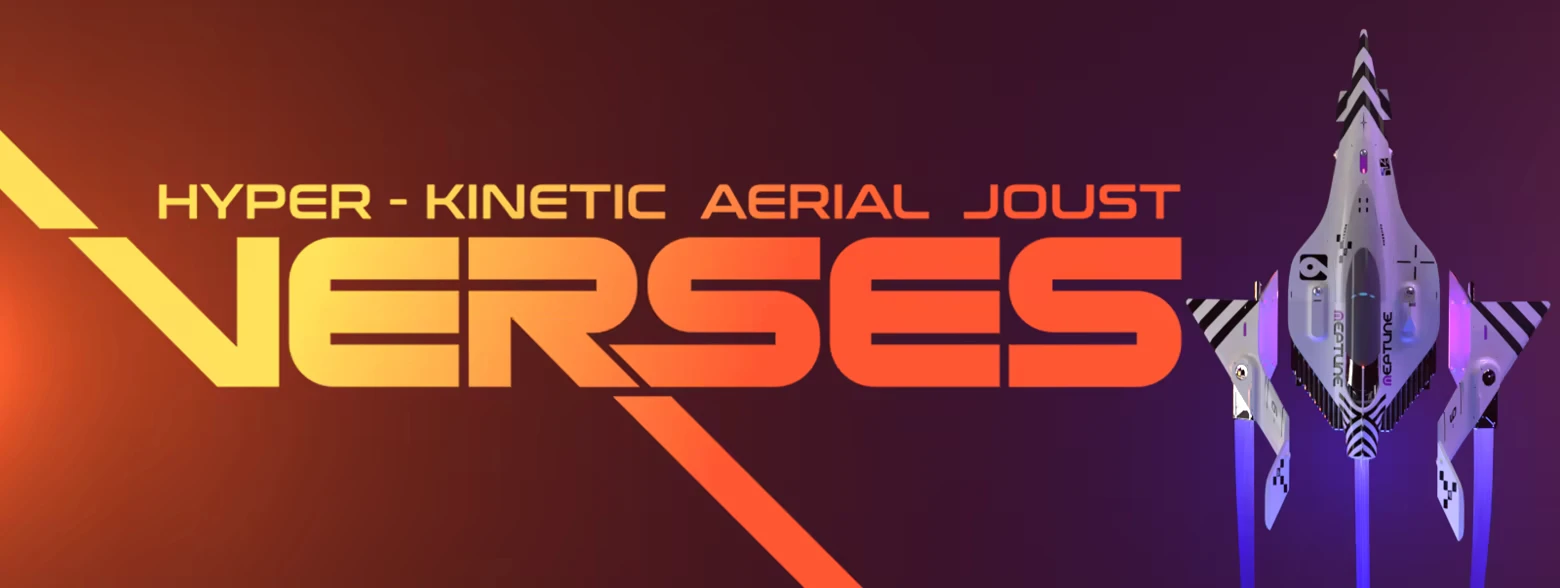 Verses: “HYPER-KINETIC AERIAL JOUST” above “VERSES” logo, ship on right.