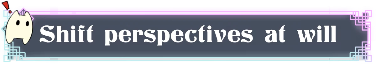 Shift Perspectives – Vextorial Vextorial: A white creature with an exclamation mark beside text "Shift perspectives at will."