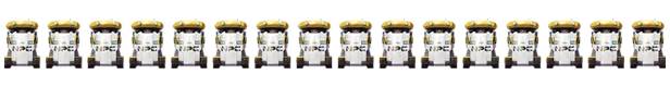 VIVA NOBOTS: Row of identical robots with yellow helmets and "NPC" text on their chests.