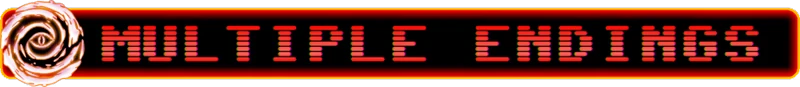 Void Stalkers: Red digital text "MULTIPLE ENDINGS" with a spiral eye symbol on the left.