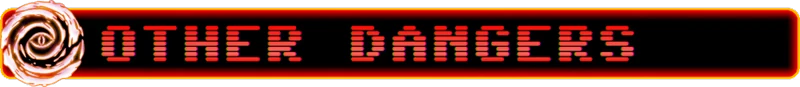 Void Stalkers: "OTHER DANGERS" in bold red digital font, spiral eye symbol on left.