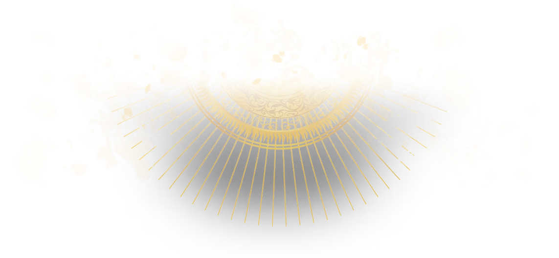 Golden Sigil – Wardens of Avalon Wardens of Avalon: Gold sunburst emblem with ornate ring over black ink splatters.