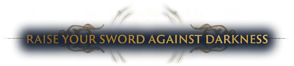 Raise Sword Banner – Wardens of Avalon Wardens of Avalon: Gold text “RAISE YOUR SWORD AGAINST DARKNESS” on blue banner.