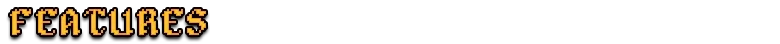 Features Title – Warhammer Survivors Warhammer Survivors: Orange pixelated word “FEATURES” on a black background.