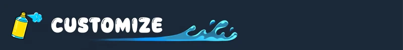 Waterpark Simulator: Yellow spray can and blue splash beside "CUSTOMIZE" in bold white text.