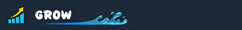Waterpark Simulator: "Grow" text with a rising bar graph and water splash on dark background.