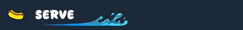 Waterpark Simulator: A hot dog icon, the word "SERVE" in bold white, and blue water splash graphic.