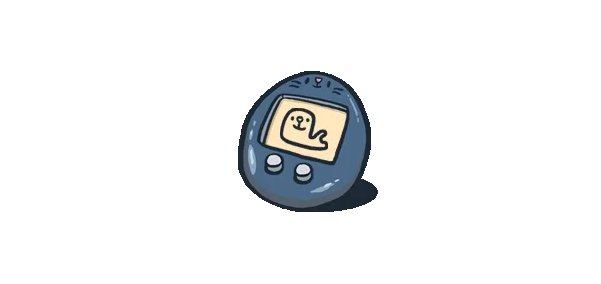 Wax Heads: Blue egg-shaped virtual pet device with a seal icon on the screen and two buttons.