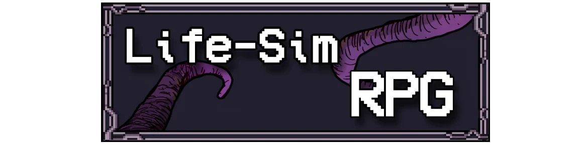 Life Sim Rpg – Welcome to Elderfield Welcome to Elderfield: Pixel banner reading “Life-Sim RPG” with purple tentacles.