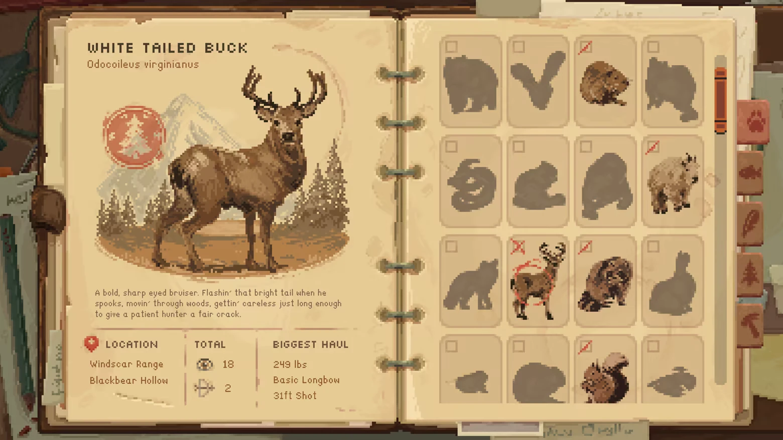 Wildlife Journal – Wild n Chill Wild n Chill: Journal page titled WHITE TAILED BUCK with deer art and animal grid icons.