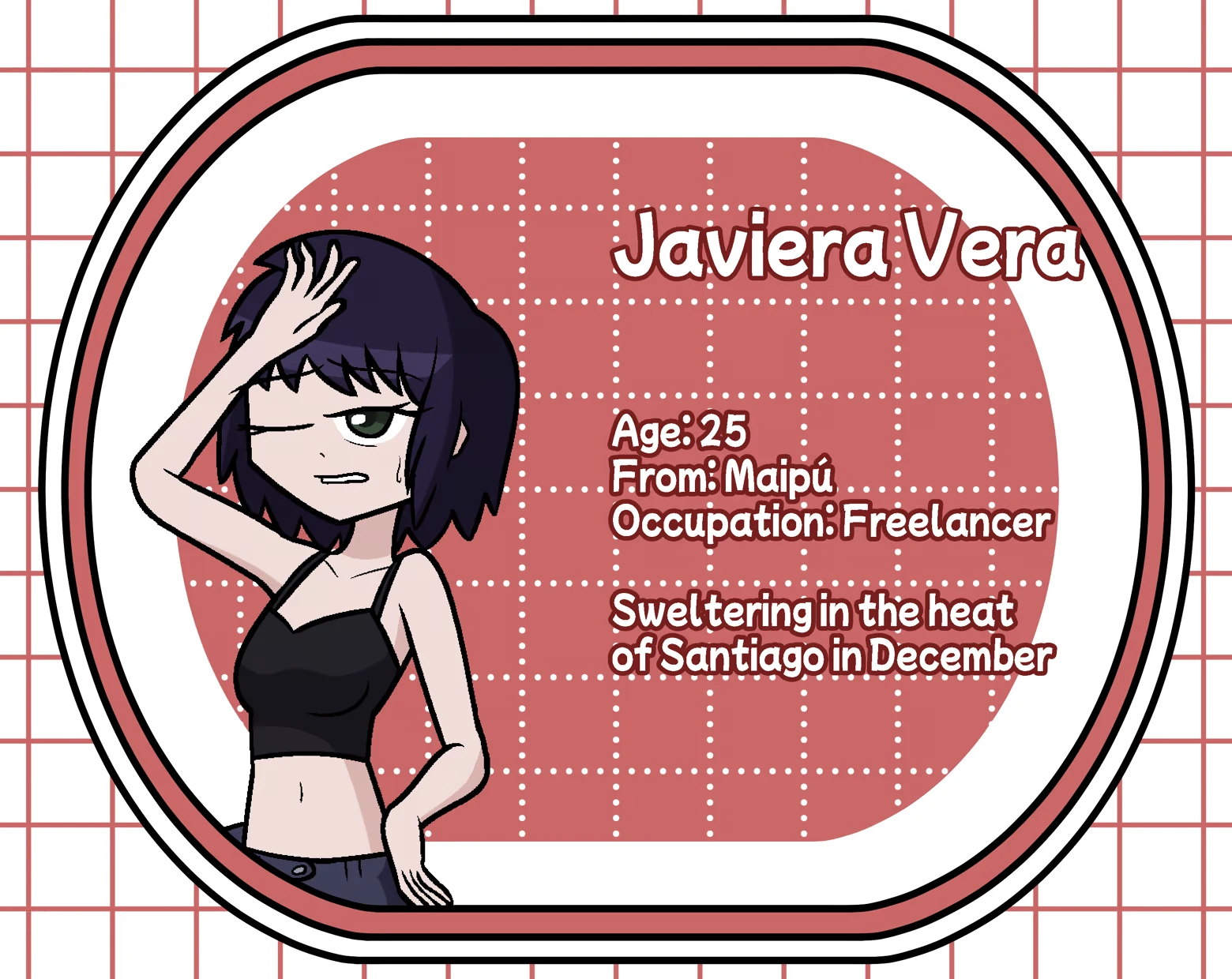 Winter Heat: Javiera Vera, age 25, from Maipú, sweats in Santiago's December heat.