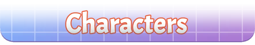 Winter Heat: "Characters" text in bold white with orange outline on a blue-purple gradient grid.