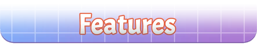 Winter Heat: "Features" text in bold white with orange outline on a blue-purple grid background.