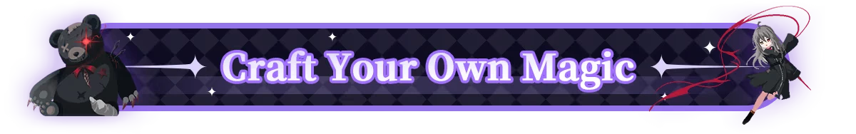 Witch's Apocalyptic Journey: Dark bear and witch with red ribbons, text "Craft Your Own Magic".