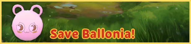 Wolley's Dungeon Adventure: Pink bear-faced blob and bold “Save Ballonia!” text on grass.
