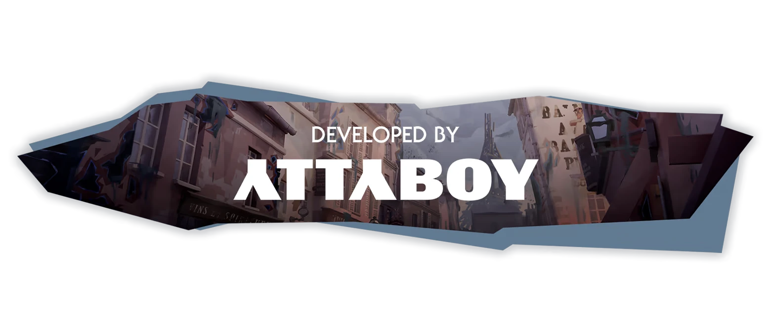 Wonderfall: Banner reading “DEVELOPED BY ATTABOY” over a narrow city street scene.
