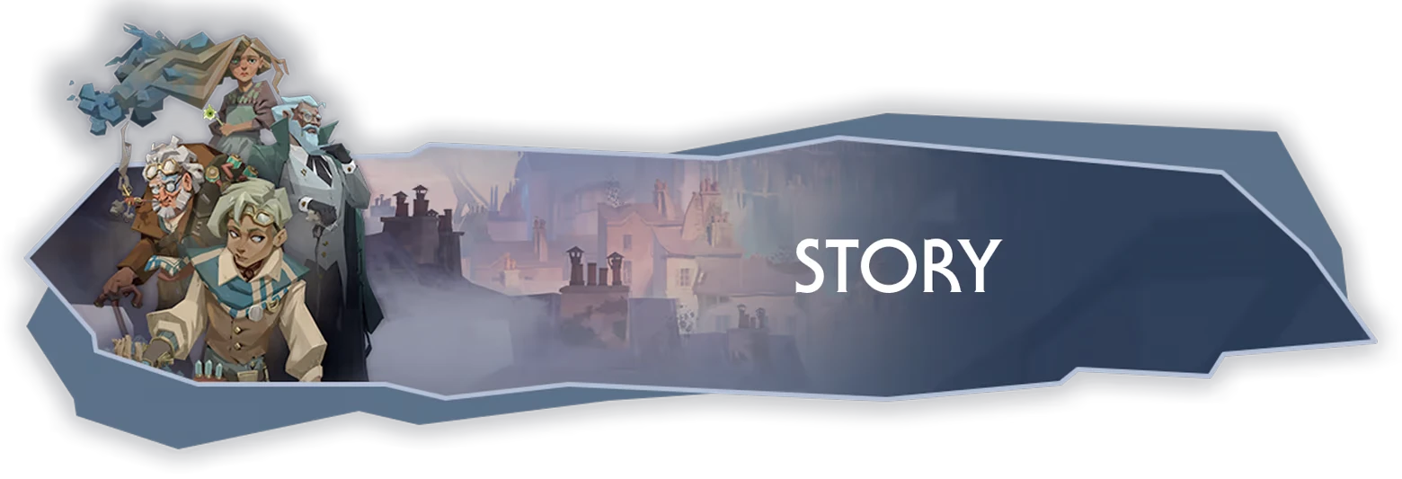 Wonderfall: Four illustrated characters beside a banner with large white “STORY” text.