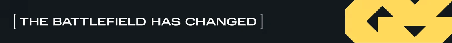 World of Tanks: White text “THE BATTLEFIELD HAS CHANGED” with brackets on dark banner.