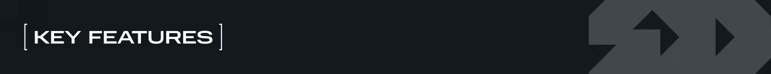 World of Tanks: “KEY FEATURES” in white text with bracket lines on dark background.