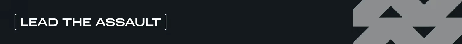 World of Tanks: White text “LEAD THE ASSAULT” in brackets on dark background.