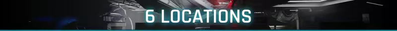 WRAITH OPS: Bold text "6 LOCATIONS" over dimly lit industrial interior with red and blue lights.