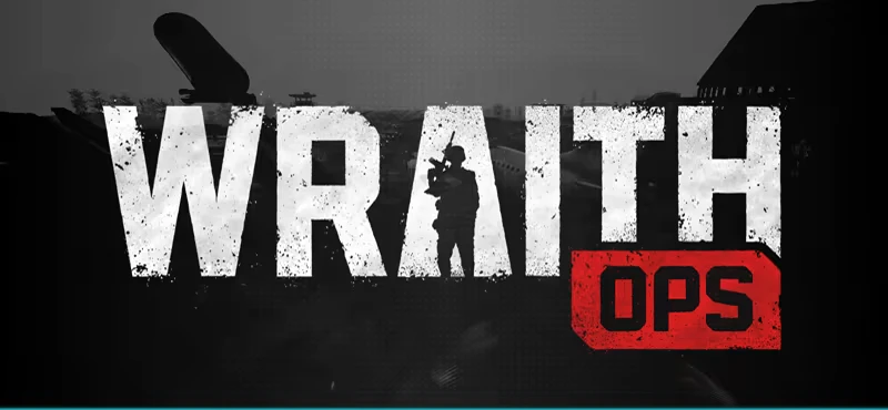 WRAITH OPS: Bold white letters with soldier silhouette, red "OPS" tag, dark background.