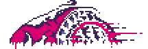 You Shouldn't Be Here: Pixelated pink and purple dripping arch with jagged edges on a black background.