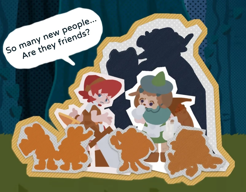 You Sure You Wanna Drink This?: Two characters with speech bubble, "So many new people... Are they friends?"