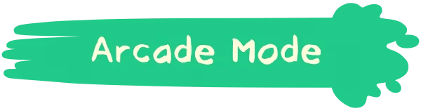 ZOE Begone!: "Arcade Mode" text in playful white font on a green paint splatter background.