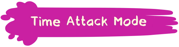 ZOE Begone!: "Time Attack Mode" in playful white text on a bright pink paint splash background.
