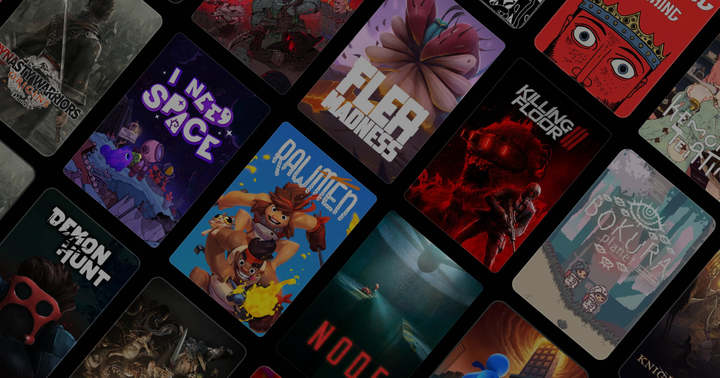 An angled grid of game capsules shown in varying art styles, reflecting the range of titles reviewed for Playtester.